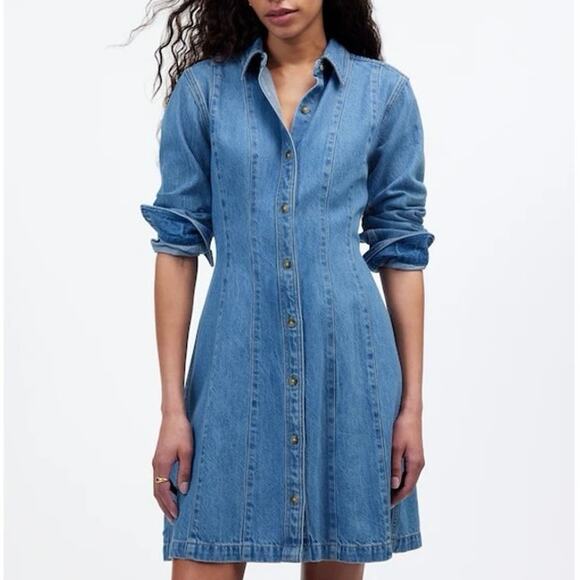 Madewell Seamed Mini Dress In Ramey Wash: Airy Denim Edition Size 2 - Picture 3 of 10